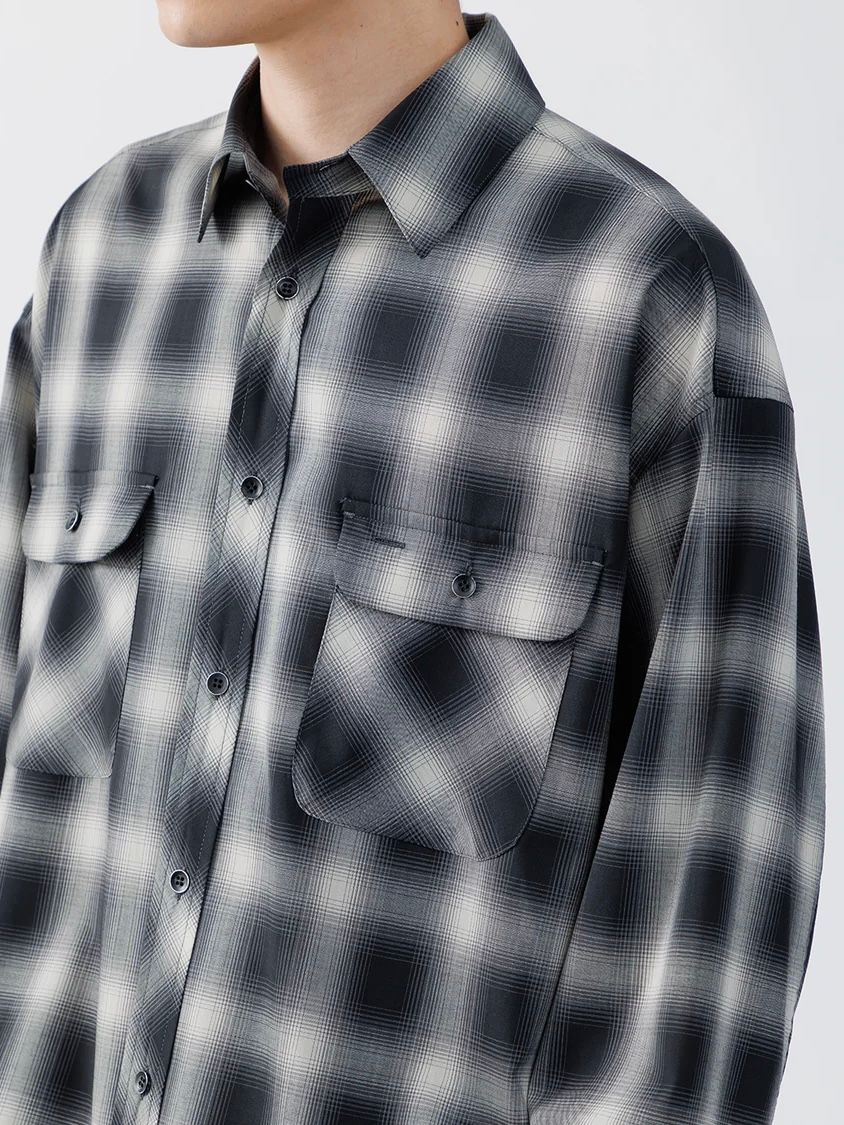 【26AW】ウォッシャブル ウール チェック シャツ / WASHABLE WOOL OMBRE CHECK SHIRTS .16 / GRAN BLACK(ブラック)