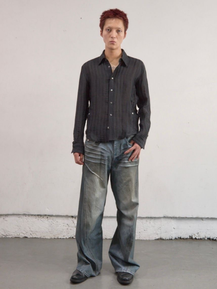 【26SS】 3D ツイステッド ワイド レッグ ジーンズ デニム パンツ / 3D TWISTED WIDE LEG JEANS / DIRTY FADED INDIGO (インディゴ)