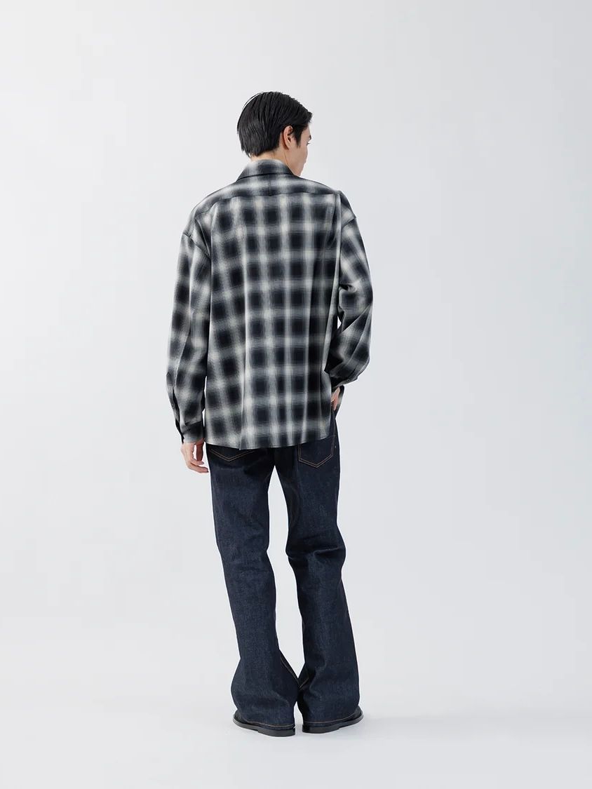 【26AW】ウォッシャブル ウール チェック シャツ / WASHABLE WOOL OMBRE CHECK SHIRTS .16 / GRAN BLACK(ブラック)