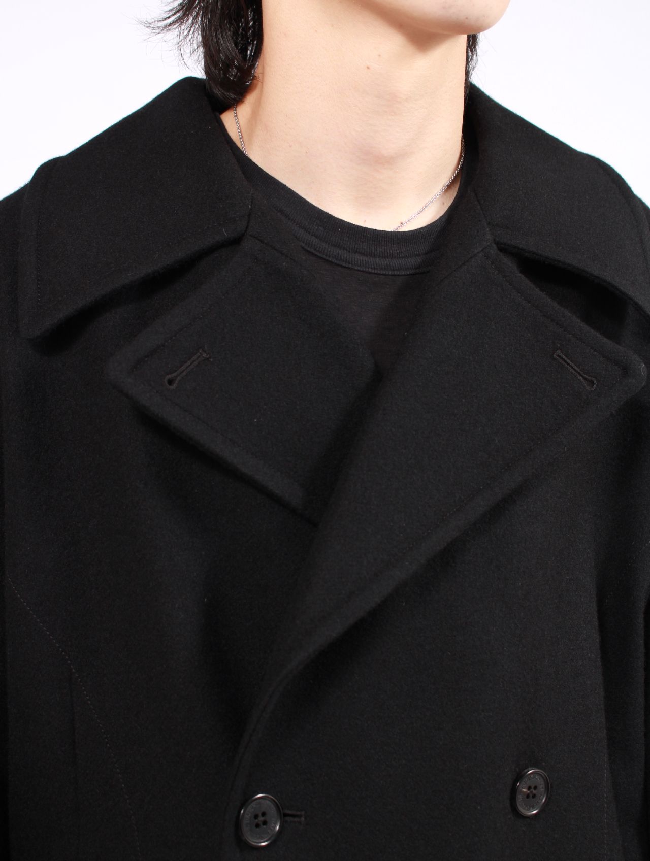 【25AW】バットマン ドレープ ロング ピー コート / "BATMAN" DRAPE LONG P-COAT / ブラック
