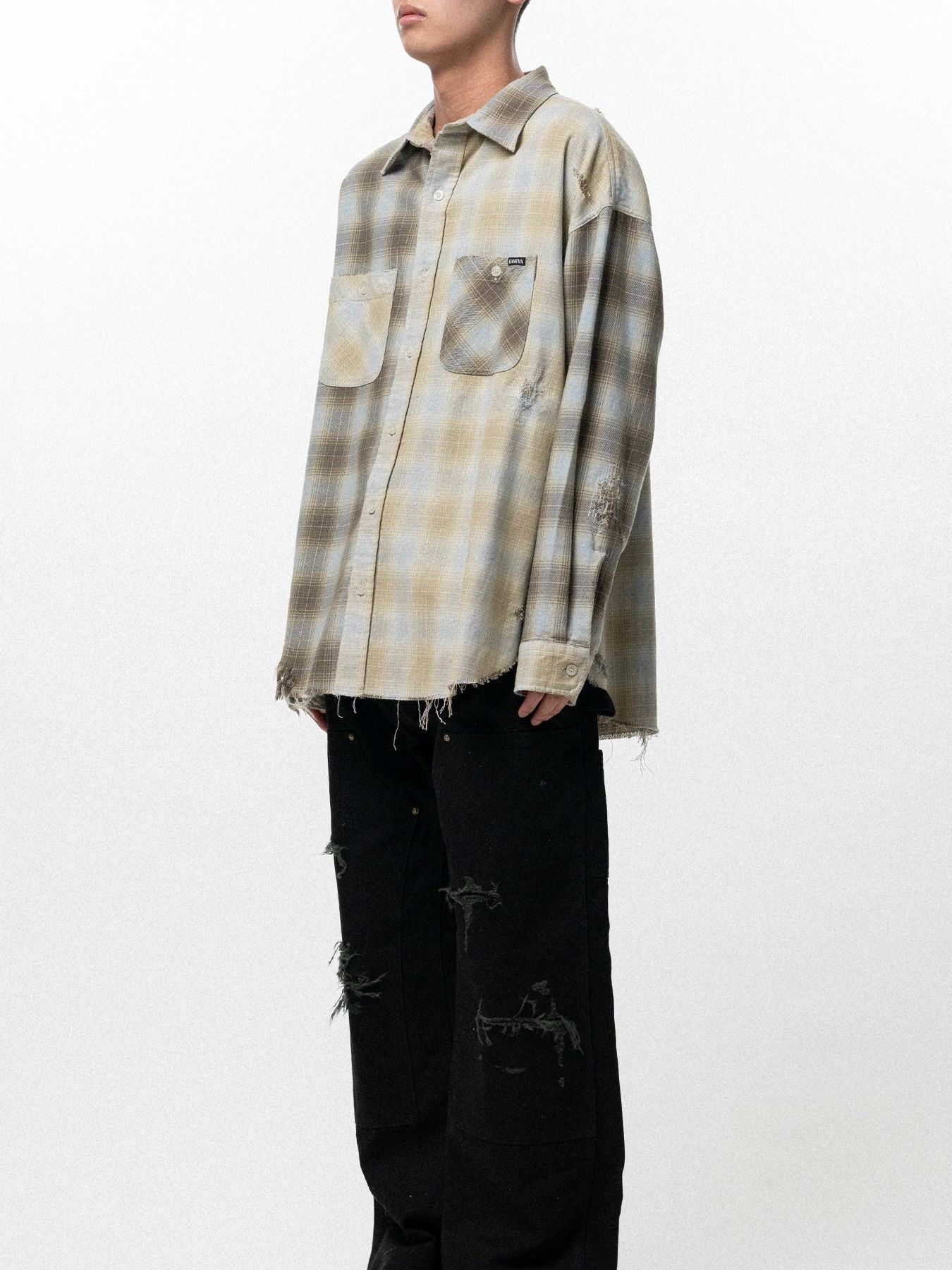 【26SS】リペアド クレイジー チェック シャツ / REPAIRED CRZY CHECK SHIRT / ベージュ