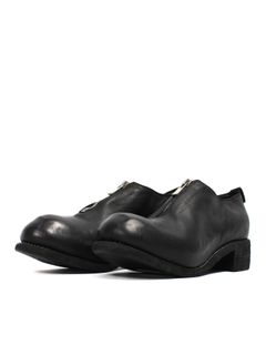 【PL0FZ】馬革 フロントジップ デコルテソール ホースレザー シューズ / DECOLLTE SOLE LEATHER / ブラック