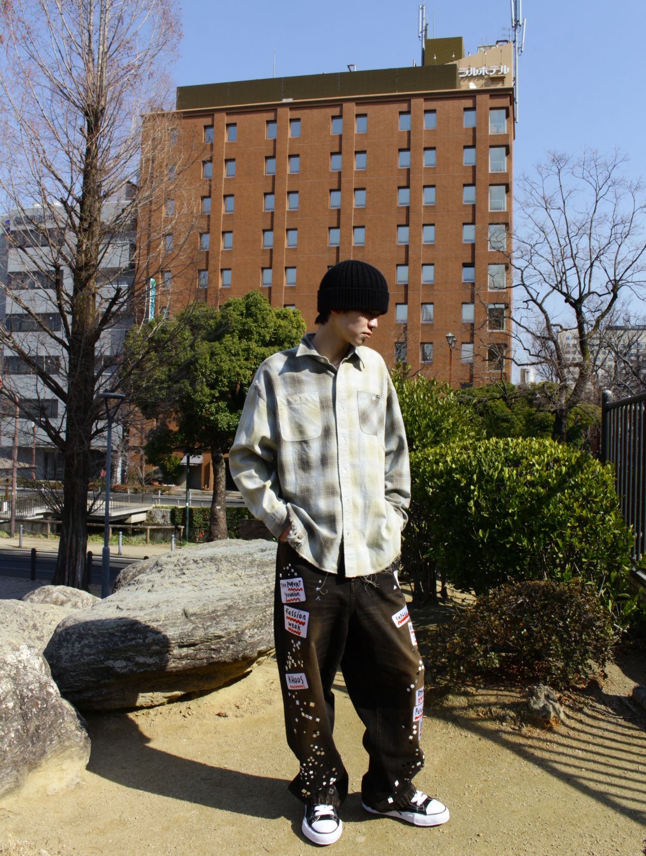 【26SS】リペアド クレイジー チェック シャツ / REPAIRED CRZY CHECK SHIRT / ベージュ