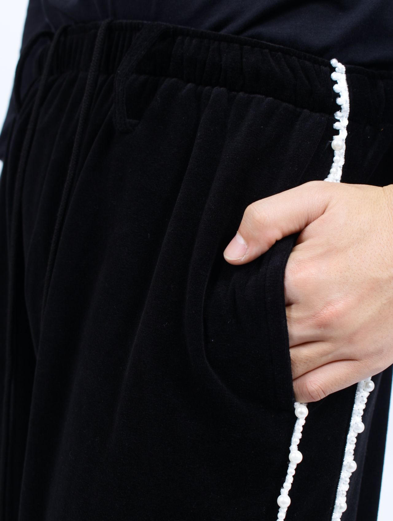 【25SS】パール パイピング ベロア トラック パンツ / PEARL PIPING VELOURS TRACK TROUSERS / ブラック【&TEAM TAKI着用】