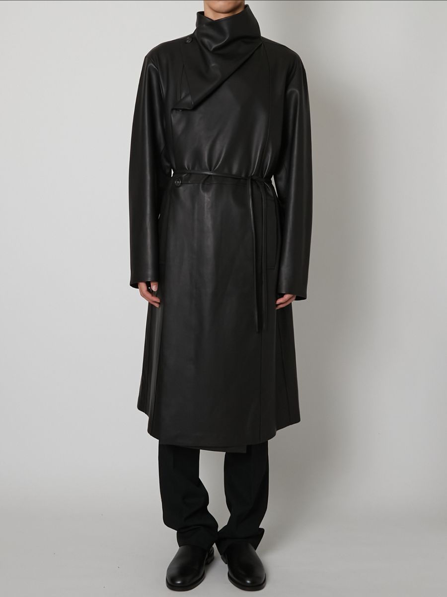 【27SS】アンライニング シープ レザー コート トレンチコート / UNLINED SHEEP LEATHER COAT / ブラック