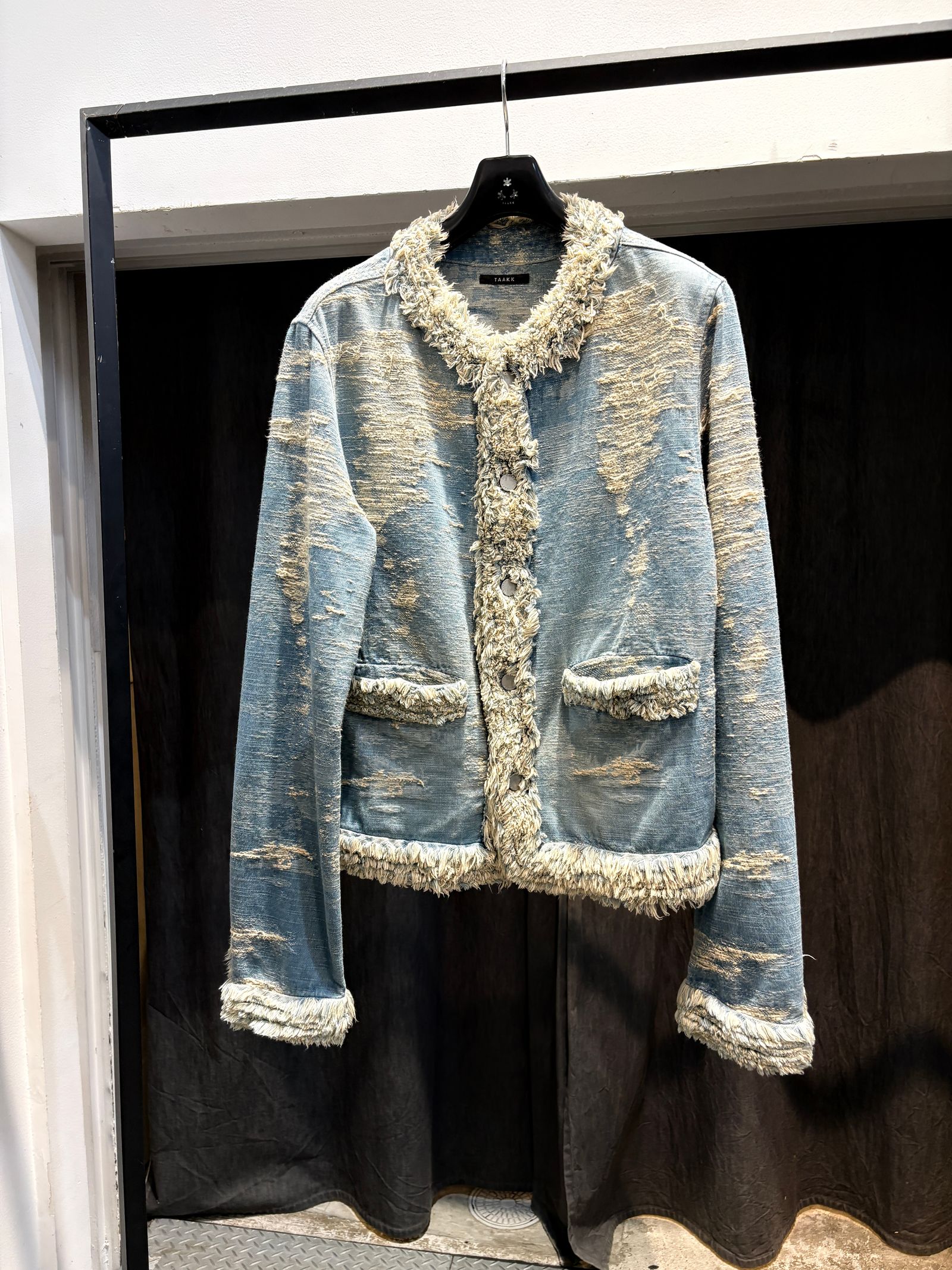 【27SS】カラーレス デニム ジャケット ジャガードデニム シャネル ジャケット / COLLARLESS DENIM JACKET / INDIGO BLEACH (インディゴ ブリーチ)