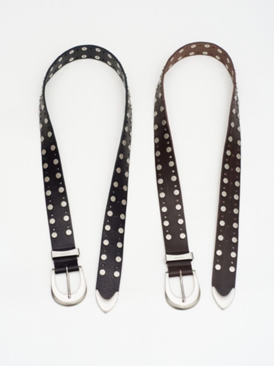 4cm幅 スタッズド レザー ベルト / 4C STUDDED LEATHER BELT / ブラック