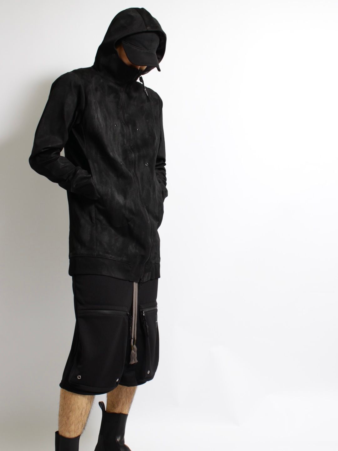 【25SS】テック ジャージー ロング パーカ TECH JERSEY LONG PARKA_4HOLE / ブラック