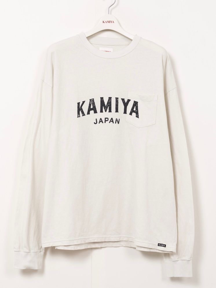【25AW】カミヤ ロゴ ディストレスド ロング ポケット Tシャツ / "KAMIYA LOGO"DISTRESSED L/S POCKET TEE / ホワイト