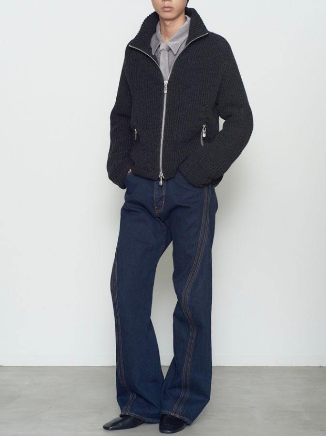 【26AW】ドライバーズ ジップ アップ セーター / DRIVERS ZIP UP SWEATER / BLACK MELANGE(ブラック)
