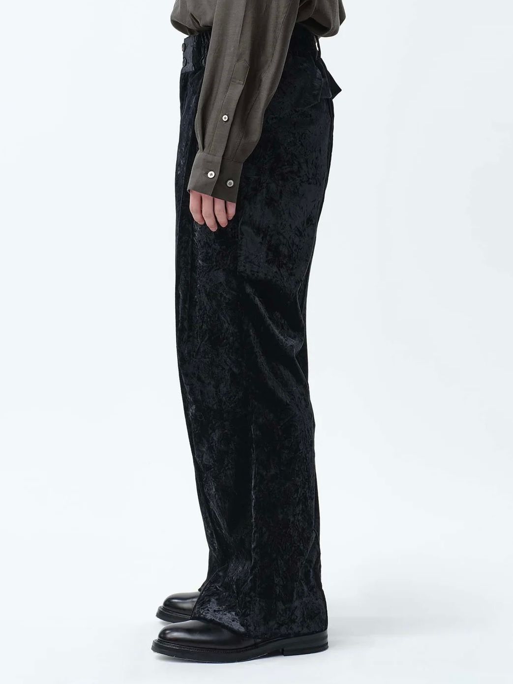 【24AW】ベルベット ピンタック バギー パンツ / VELVET PINTUCK BAGGY EASY TROUSERS .12 / ブラック
