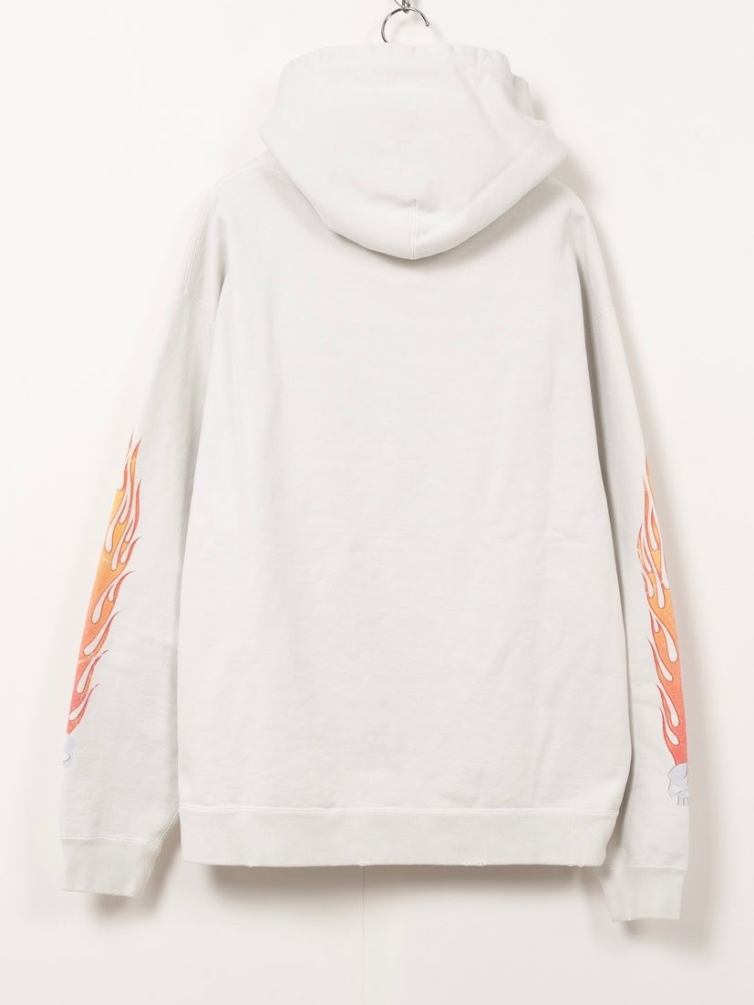 【25AW】スカル フレイム ディストレスド ジップ パーカー / "SKULL FLAME"DISTRESSED ZIP HOODIE / ホワイト