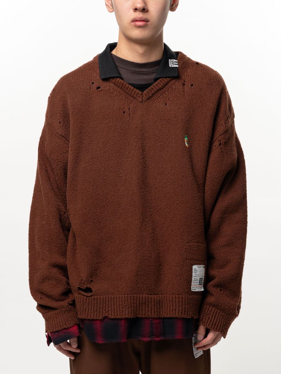 トリプル レイヤード カラード ニット セーター / TRIPLE LAYERED COLLARED KNIT SWEATER / ブラウン