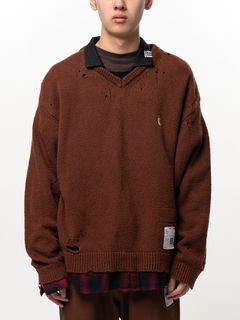 トリプル レイヤード カラード ニット セーター / TRIPLE LAYERED COLLARED KNIT SWEATER / ブラウン