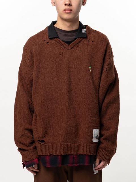 【26AW】 トリプル レイヤード カラード ニット セーター / TRIPLE LAYERED COLLARED KNIT SWEATER / ブラウン