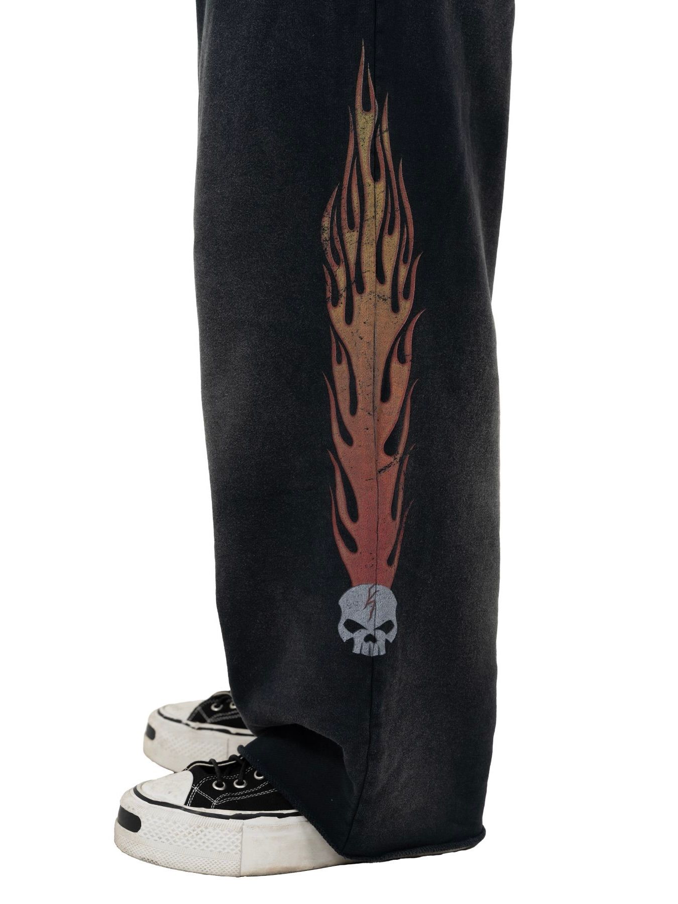 【25AW】スカル フレイム ディストレスド スウェット パンツ / "SKULL FLAME" DISTRESSED SWEAT PANTS / ブラック