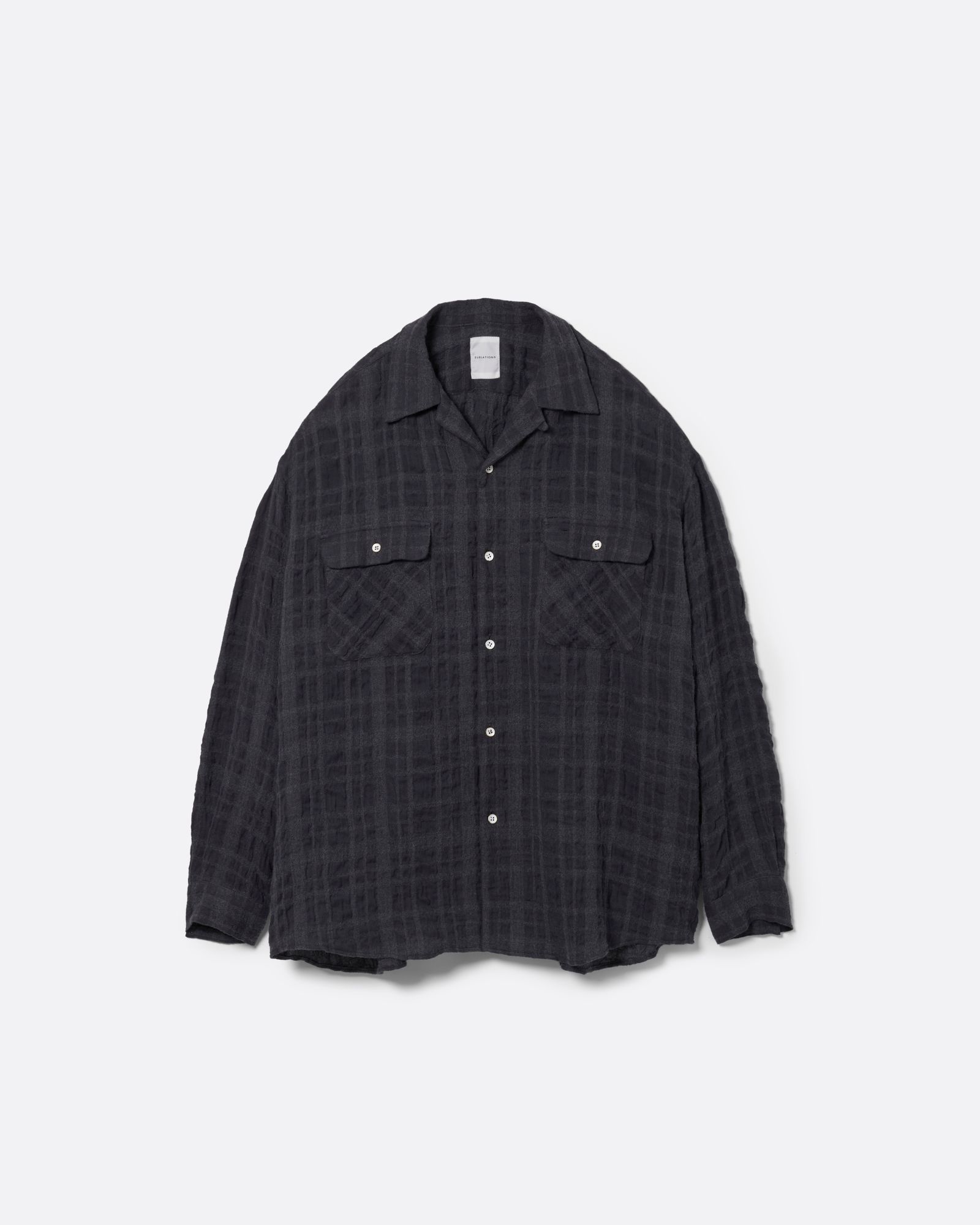 コットン ウール シアサッカー チェック オープン カラー シャツ / COTTON WOOL SEERSUCKER CHECK OPEN / MOUSE NAVY(マウス ネイビー)