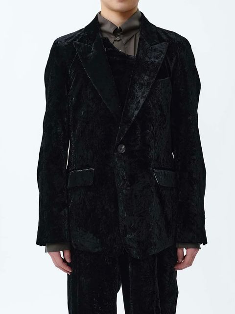 【24AW】ベルベット シングルブレステッド ジャケット / VELVET SINGLEBREASTED JACKET .12 / ブラック