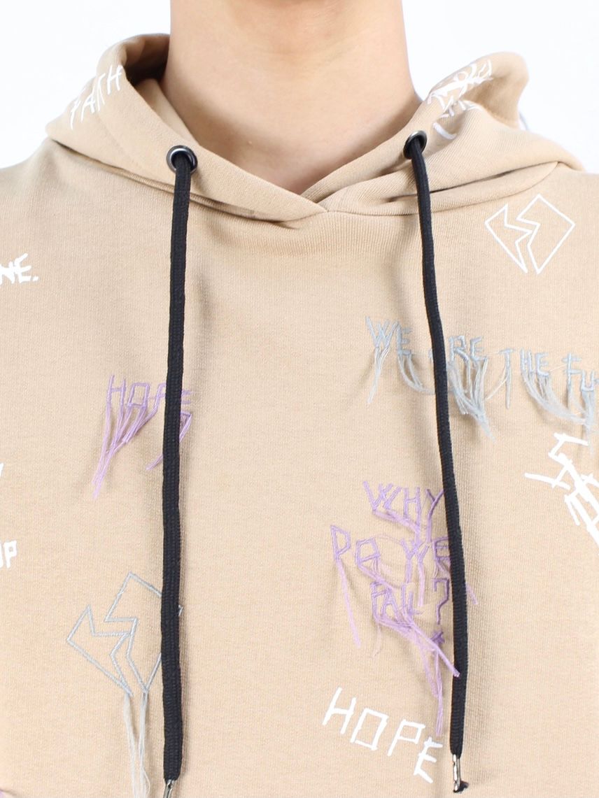 【21AW】総柄 刺繡プリントパーカー / NEW MANIFESTO HOODIE / ベージュ × マルチ