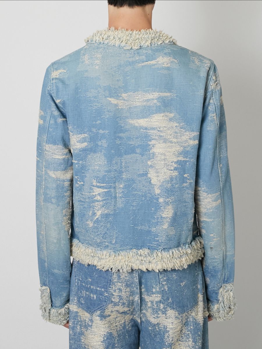 【27SS】カラーレス デニム ジャケット ジャガードデニム シャネル ジャケット / COLLARLESS DENIM JACKET / INDIGO BLEACH (インディゴ ブリーチ)