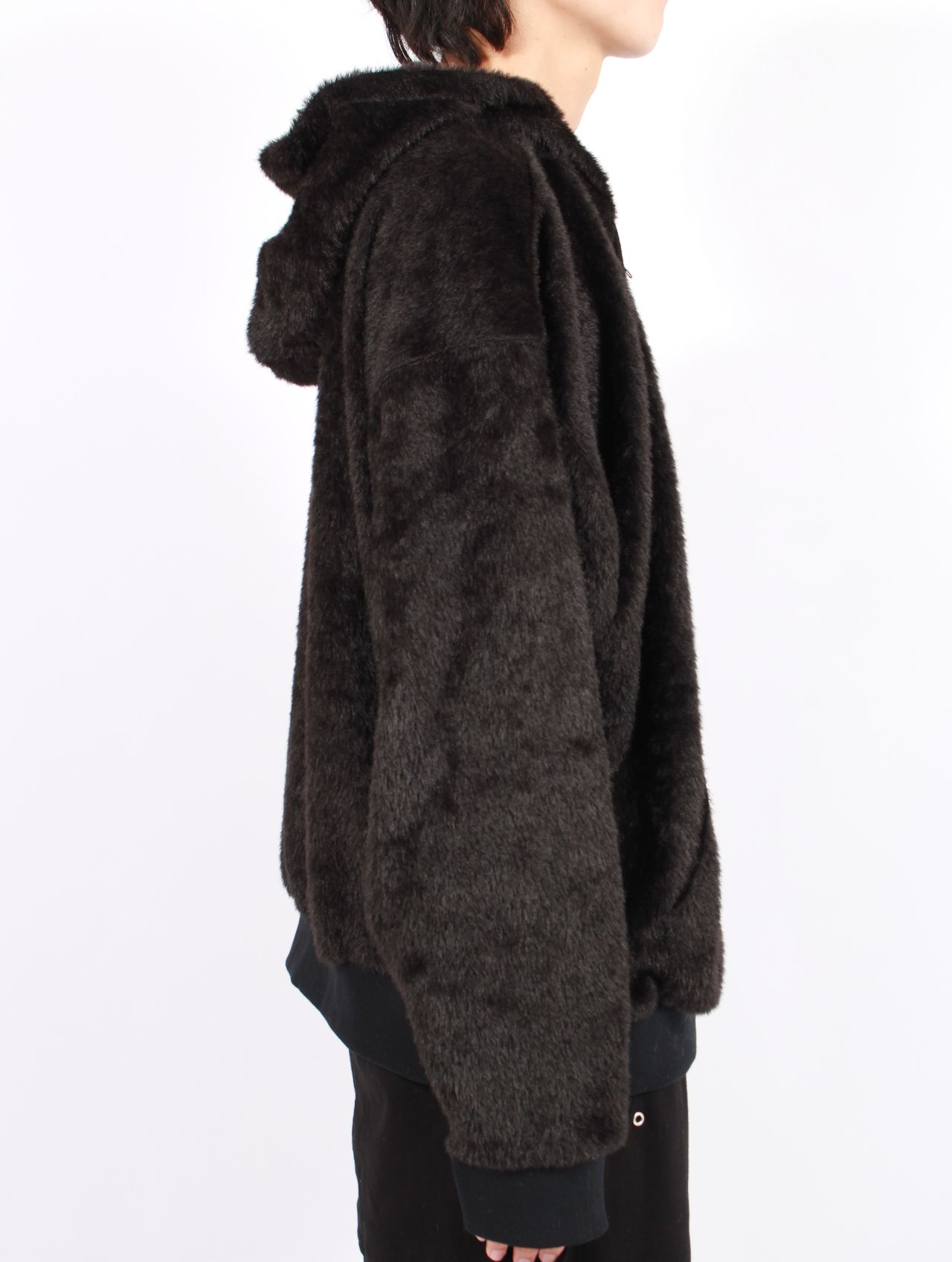 【25AW】テディベア フーデッド セーター シャギー ジップアップ パーカー / TEDDY BEAR HOODED SWEATER / ブラック