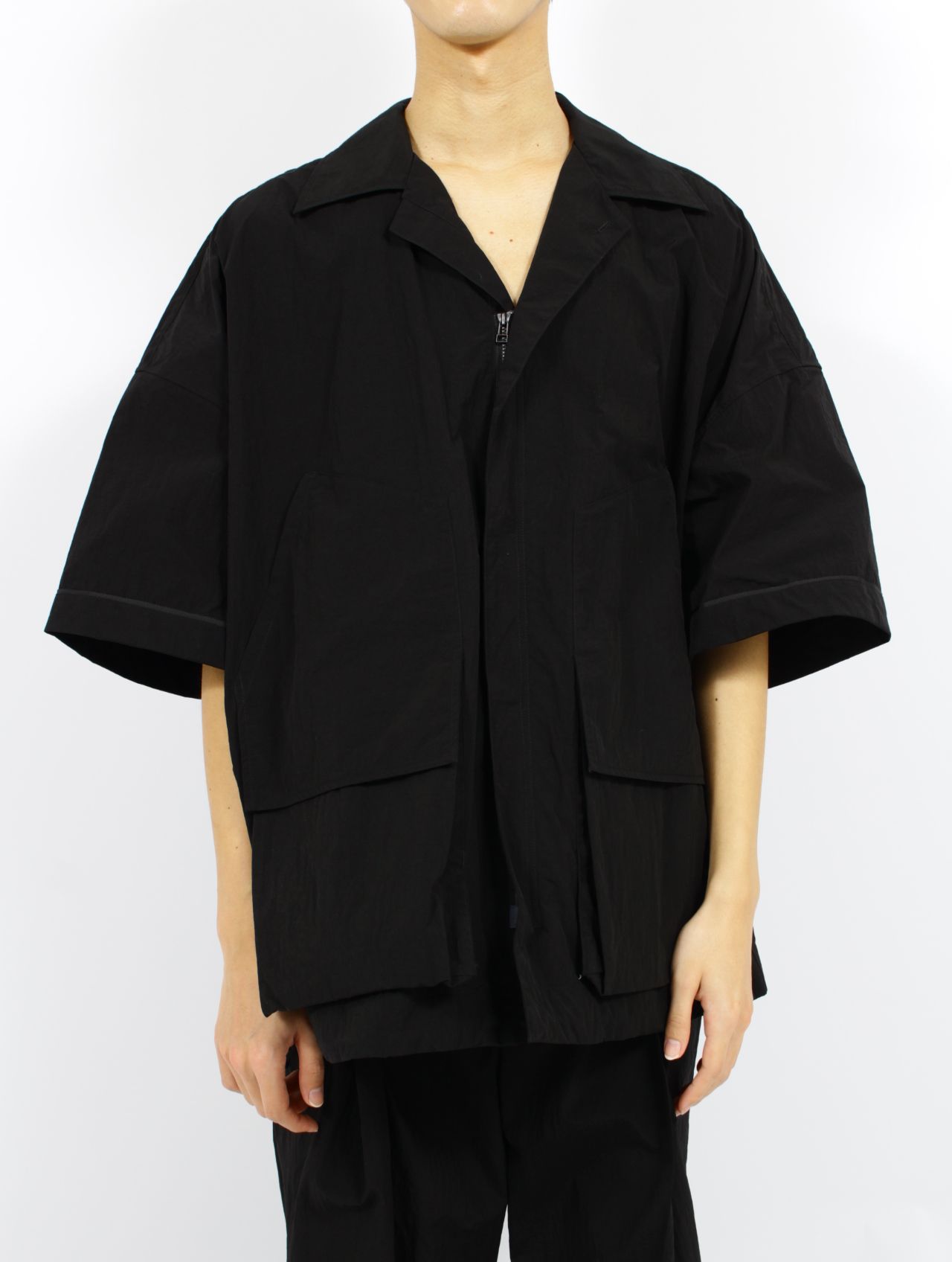 【25SS】ワッシャーナイロン ハーフスリーブ ハンティング シャツ / WASHER NYLON HALF SLEEVE HUNTING SHIRT.13 / ブラック