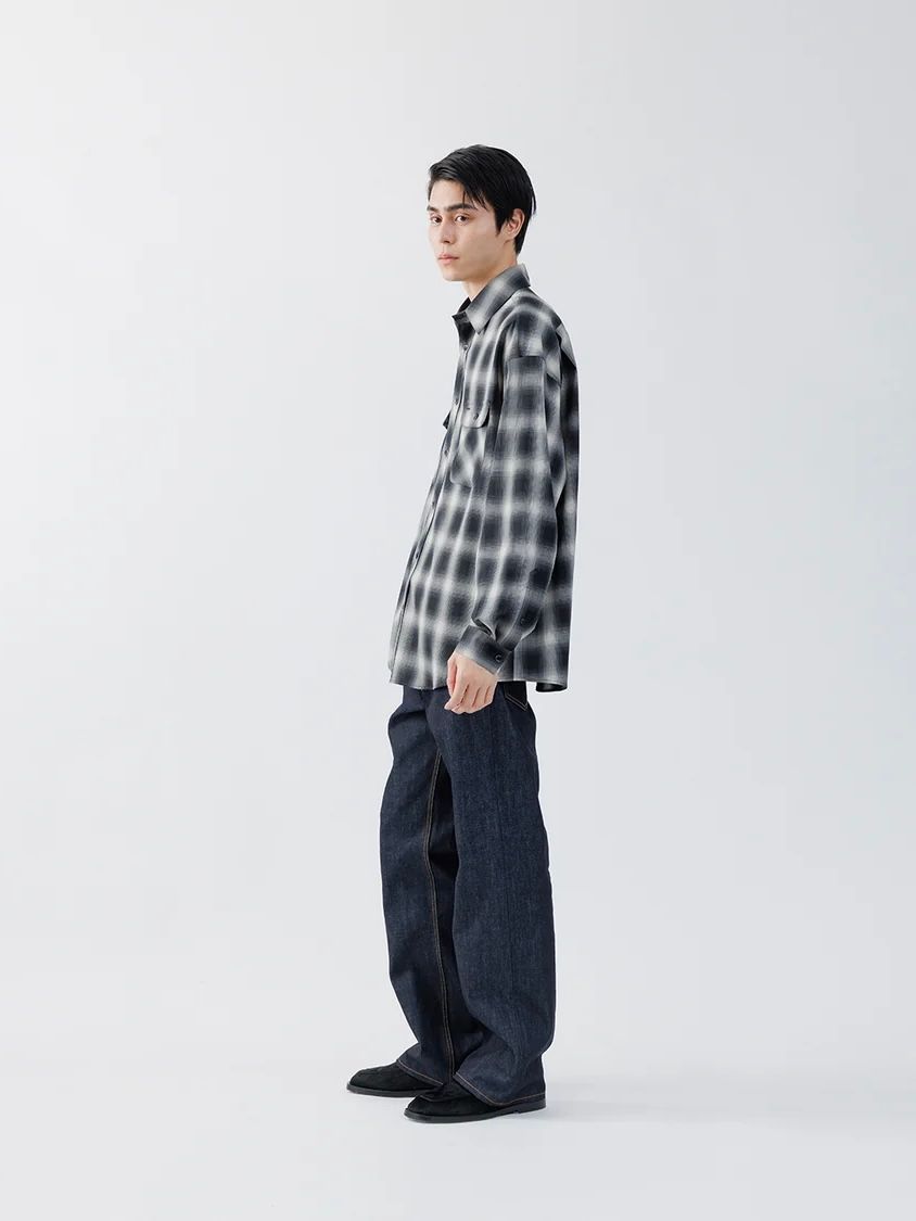 【26AW】ウォッシャブル ウール チェック シャツ / WASHABLE WOOL OMBRE CHECK SHIRTS .16 / GRAN BLACK(ブラック)