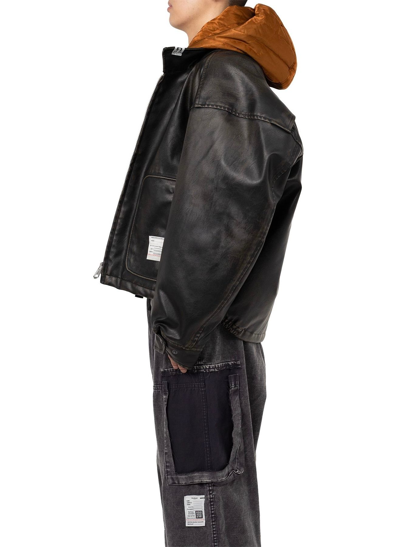 【25AW】エクステンデッド プラケット フード コーテッド レザー ジャケット / LEATHER JACKET / ブラック