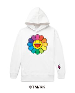 ビッグフラワープリント フーディー / Rainbow Flower Hoodie / ホワイト × マルチ
