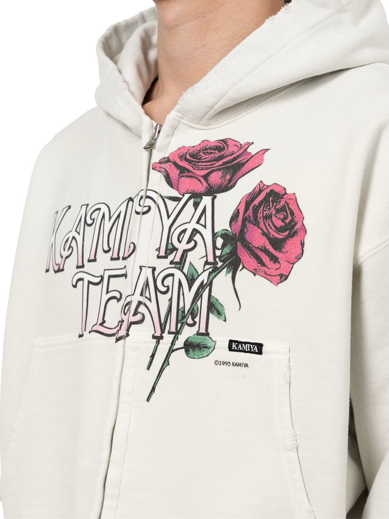 【25AW】ローズ ディストレスド ジップ ショート パーカー / "ROSE"DISTRESSED ZIP SHORT HOODIE / ホワイト