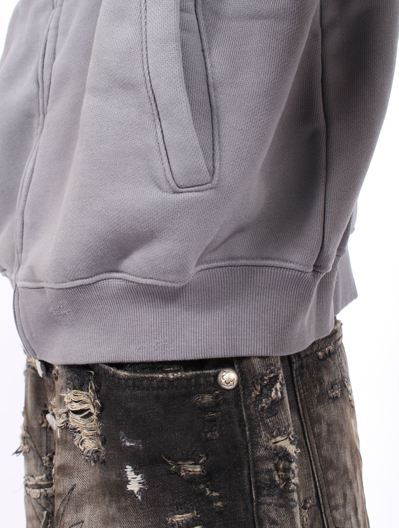 【25AW】レザー フレーム ジップアップ パーカー / LEATHER FLAME HOODED ZIP-UP / グレー
