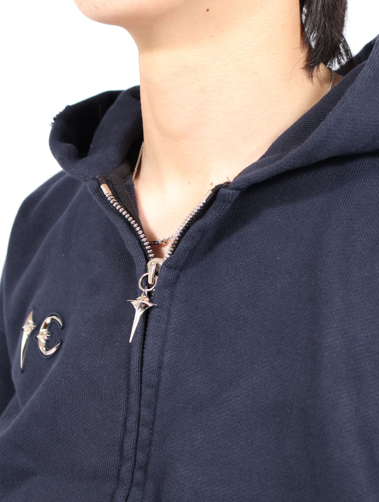 【25AW】レザー フレーム クロップド ジップアップ パーカー / LEATHER FLAME CROPPED HOODED ZIP-UP / ネイビー