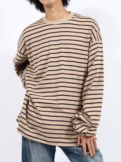 BASICKS - 【24SS】オーバーサイズ ストライプ ロング Tシャツ 