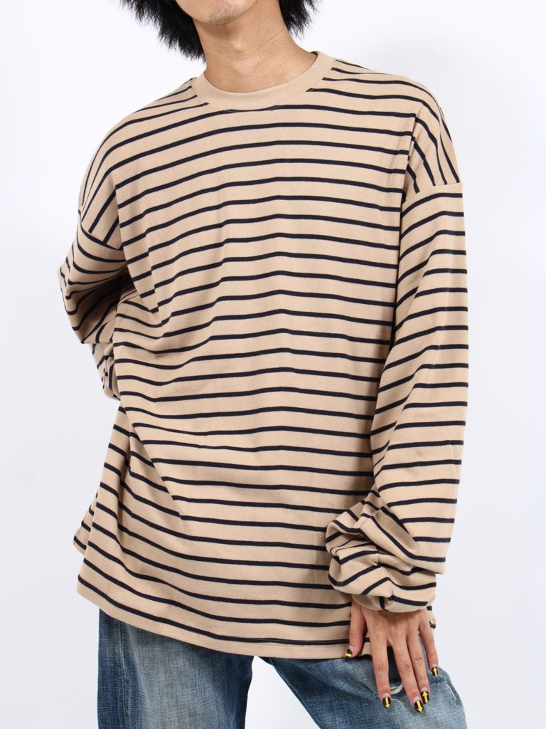 BASICKS - 【24SS】オーバーサイズ ストライプ ロング Tシャツ 
