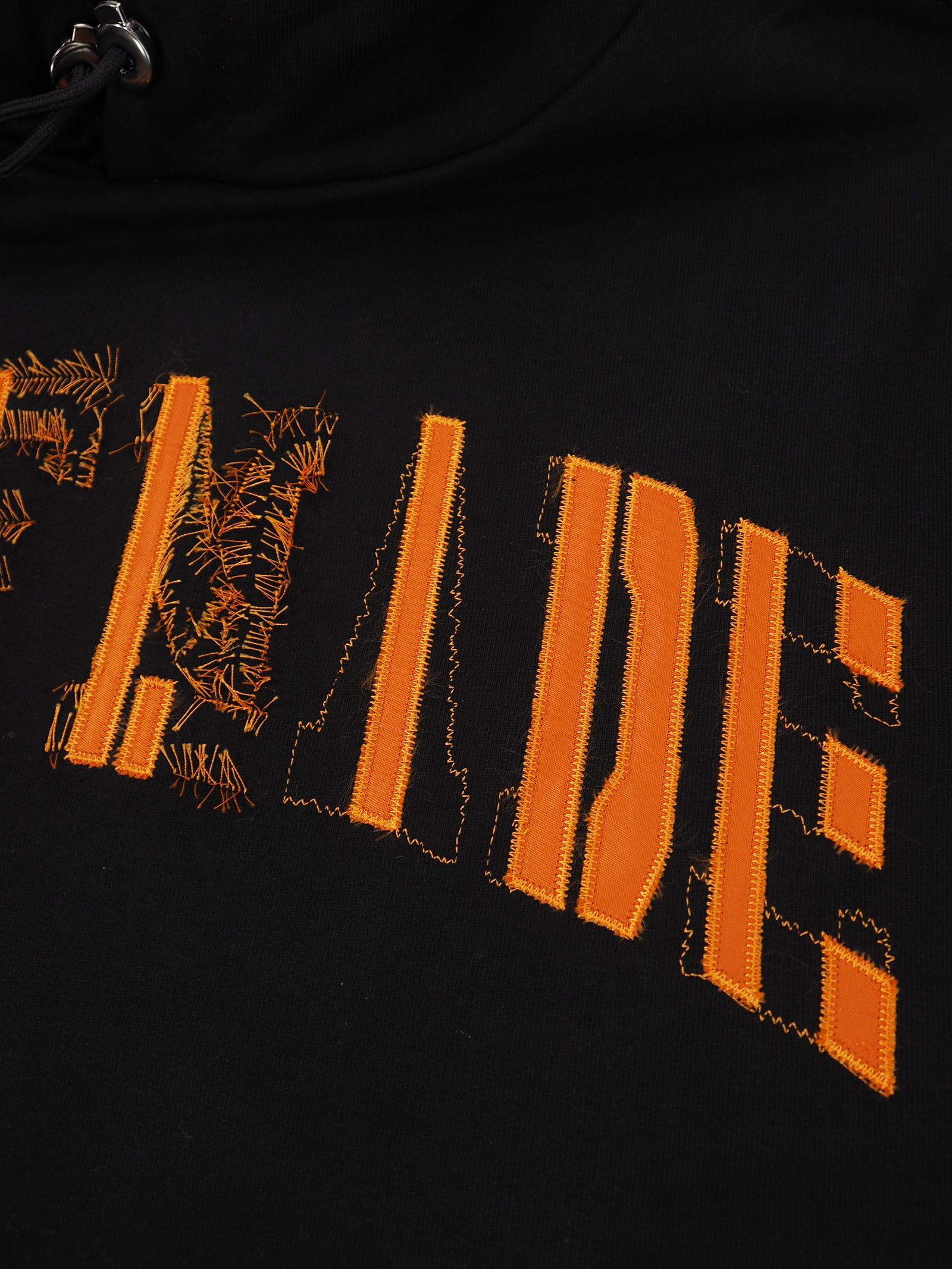 【20AW】刺繍柄 ダメージ加工 パーカー / BLACK  HOODIE  WITH  RIPPED  EMBROIDERY / ブラック × オレンジ