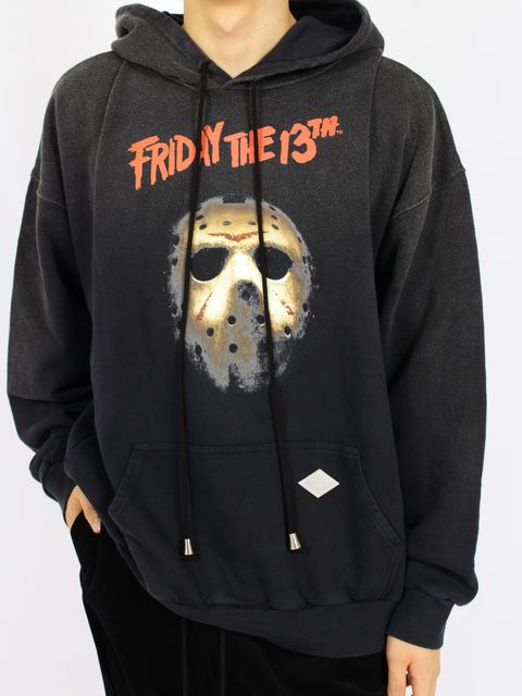 【 13日の金曜日 コラボ】ヴィンテージ エフェクト フーディー パーカー / x FRIDAY THE 13TH VINTAGE EFFECT HOODIE / ブラック