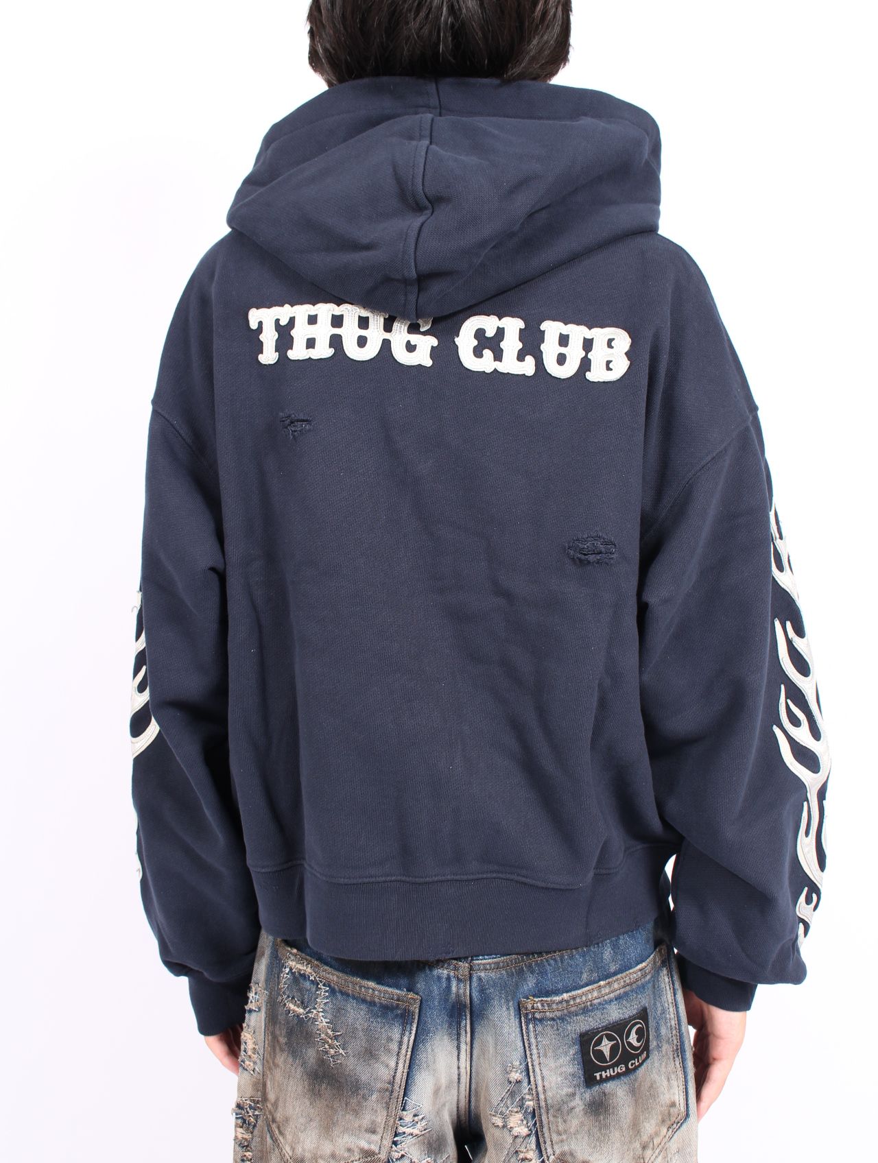 【25AW】レザー フレーム ジップアップ パーカー / LEATHER FLAME HOODED ZIP-UP / ネイビー