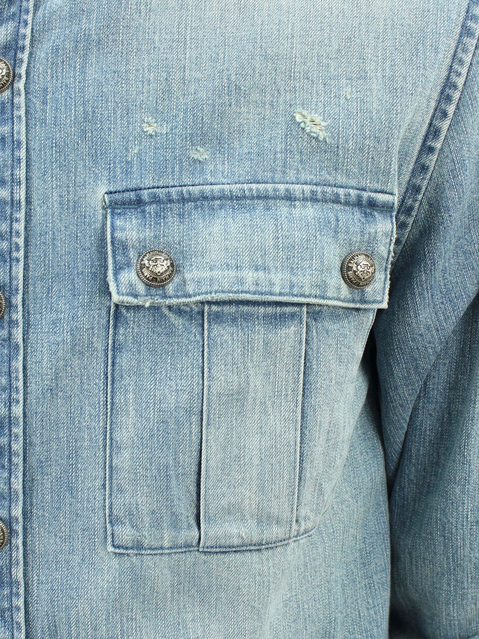 エンボスロゴ ダメージデニムシャツ / SHIRTS DENIM EMBOSS LOGO / ブルー