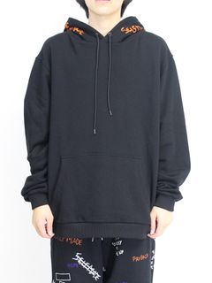【20AW】フードロゴ刺繍 オーバーサイズパーカー / SELF MADE ICONIC HOODIE / ブラック × オレンジ