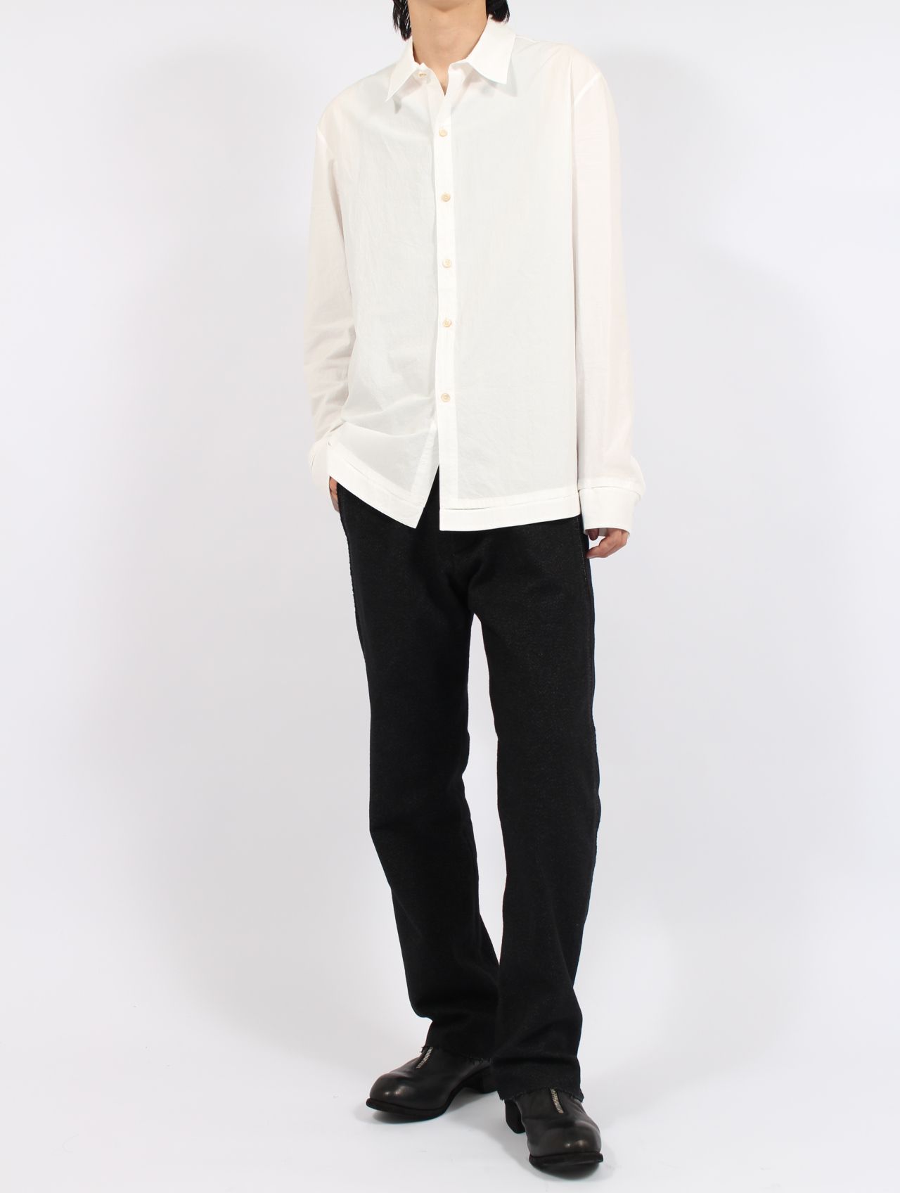 【25AW】 メンズ フィット トラウザーズ ウィズ 925 シルバー フック クローザー / MENS FITTED TROUSERS WITH 925 SILVER HOOK CLOSER / オフブラック