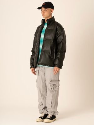 フェイクレザー ダウン ジャケット / PU FAKE LEATHER DOWN JACKET / ブラック