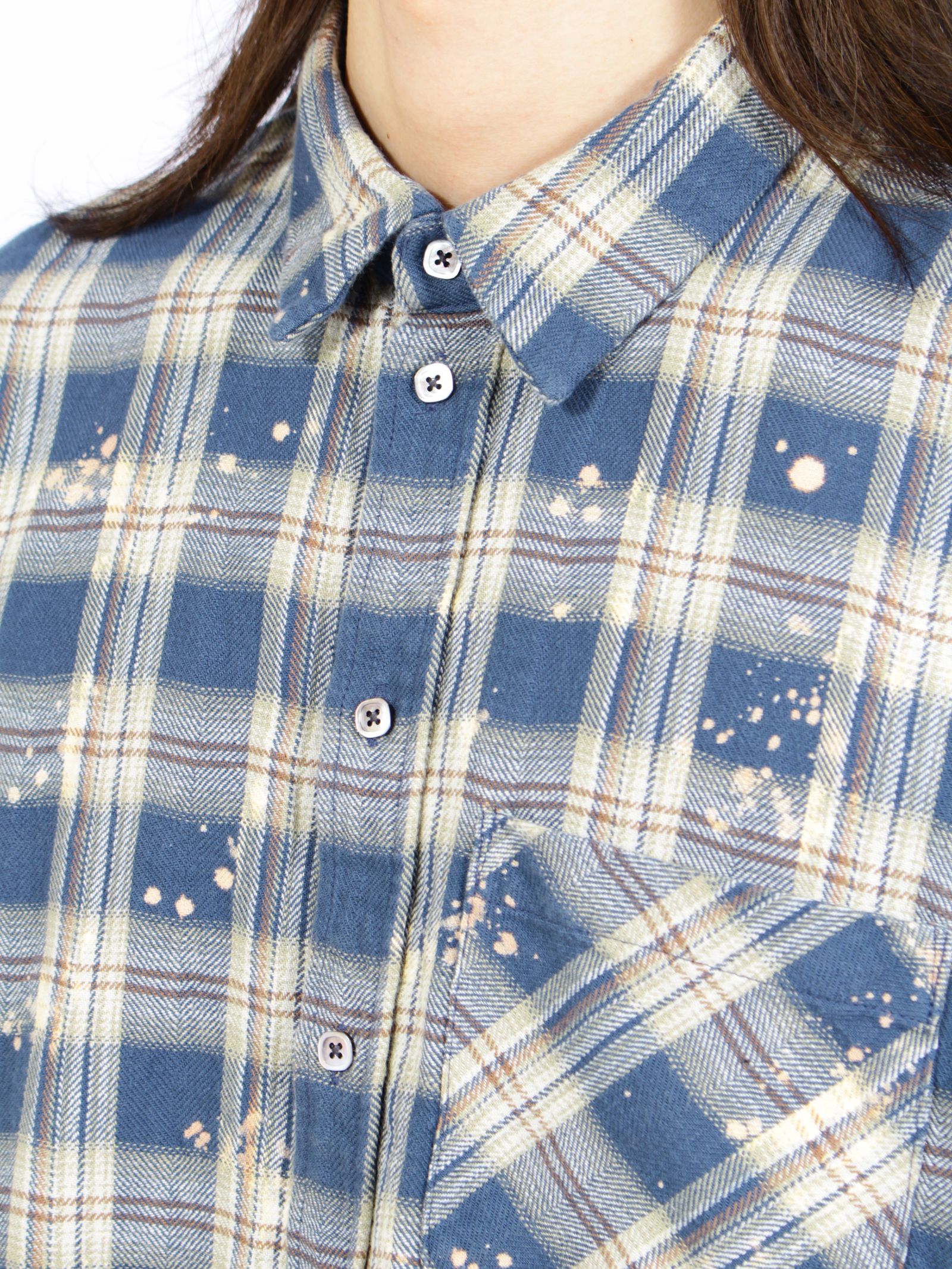 【26AW】コットン チェック ブリーチド シャツ 長袖 柄シャツ / COTTON CHECK BLEACHED SHIRT / ブルー