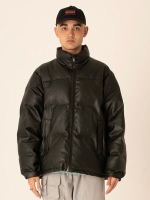 フェイクレザー ダウン ジャケット / PU FAKE LEATHER DOWN JACKET / ブラック