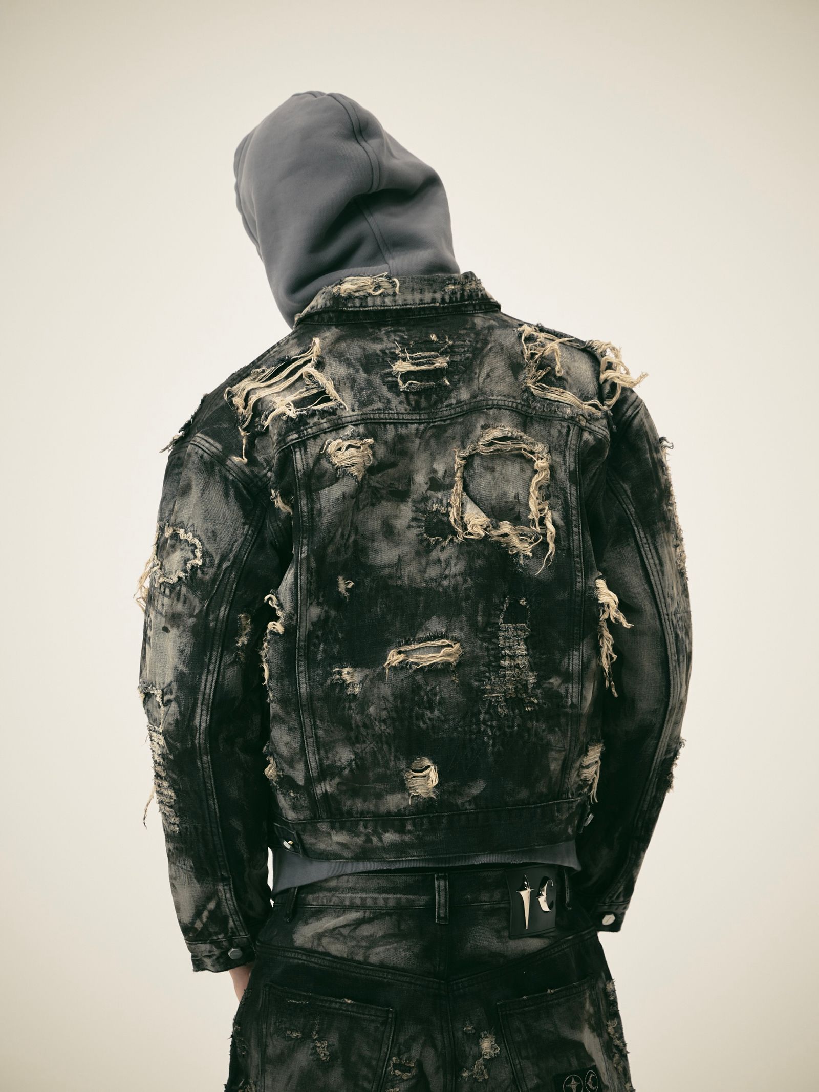 【25AW】ハードウォッシュド ダメージ デニム ジャケット / HARD-WASHED DAMAGED DENIM JACKET / ブラック