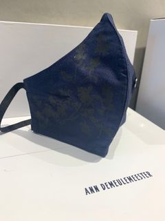 藤柄 マスク MOUTH MASK BLUE + PRINT“BLOSSM“BLACK