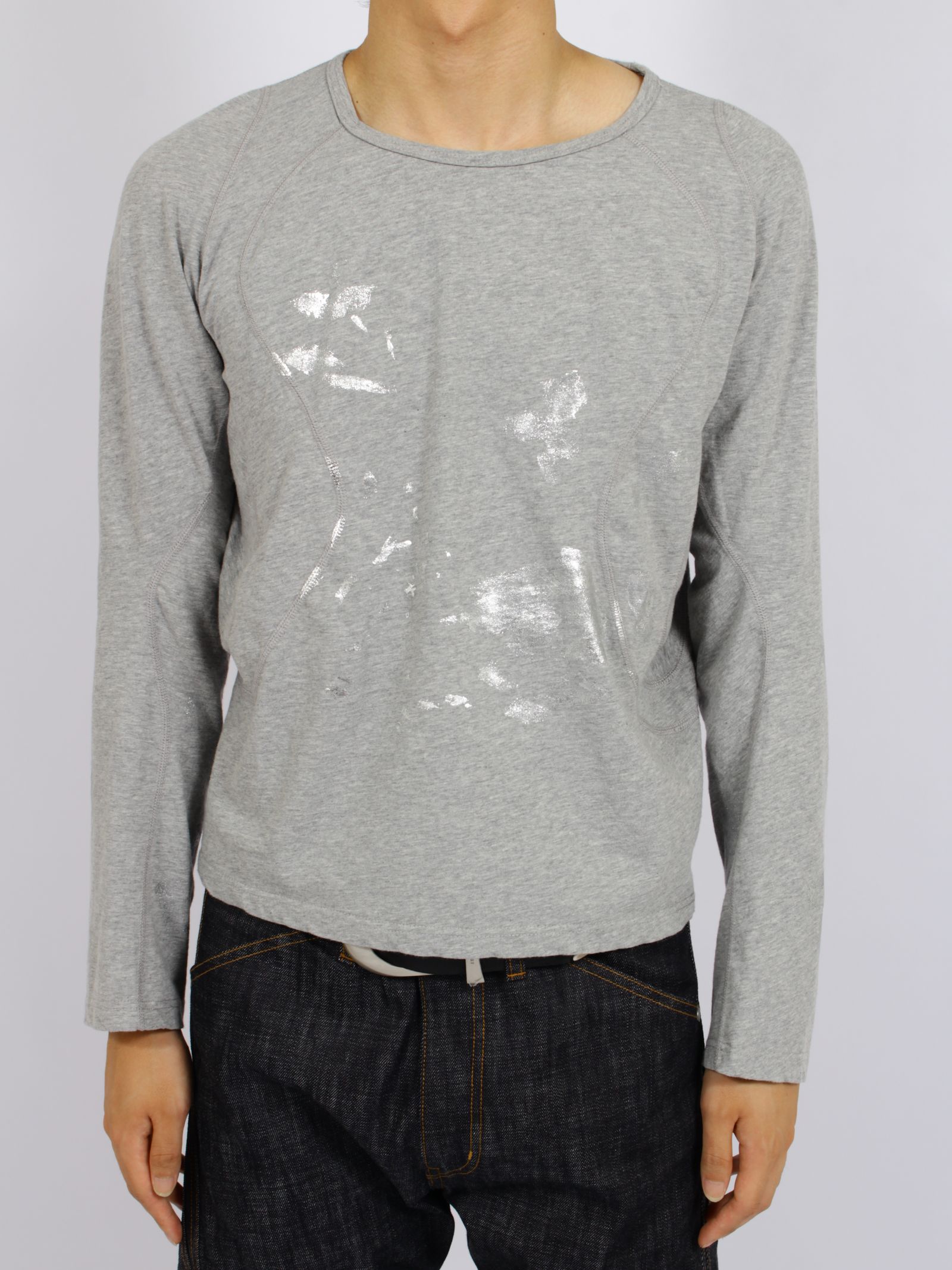 【26AW】フォイル プリント スプラッター ロング スリーブ Tシャツ 銀箔 長袖 カットソー / FOIL PAINT SPLATTER LONG SLEEVE T-SHIRT / HEATHER GRAY(グレー)