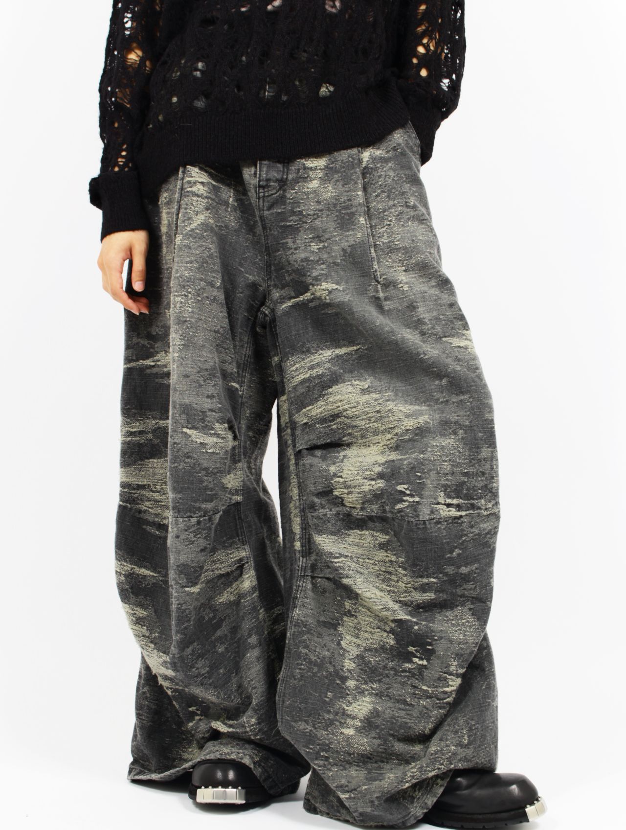 【25AW】デニム デザイン トラウザーズ ワイドパンツ / DESIGN TROUSERS / グレー