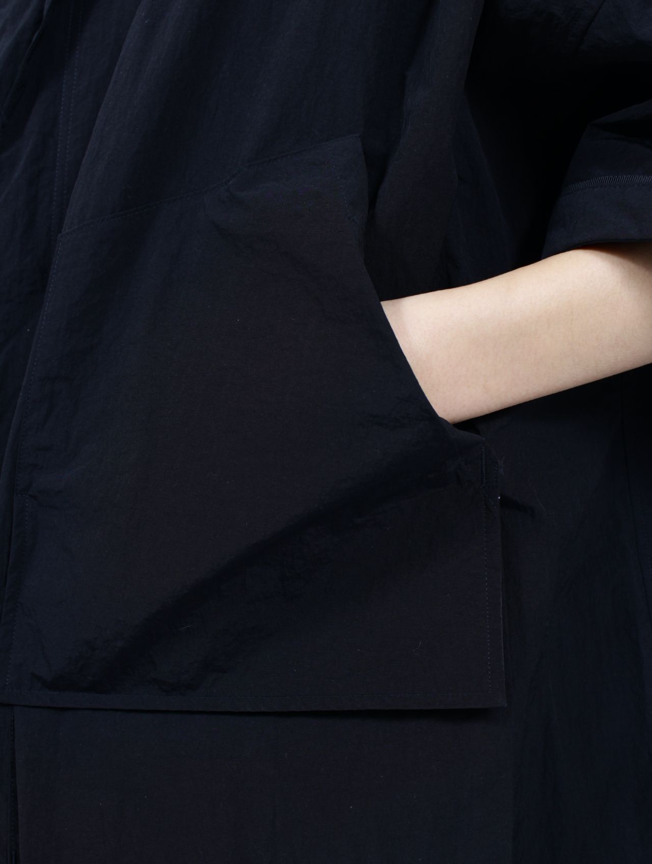 【25SS】ワッシャーナイロン ハーフスリーブ ハンティング シャツ / WASHER NYLON HALF SLEEVE HUNTING SHIRT.13 / ブラック
