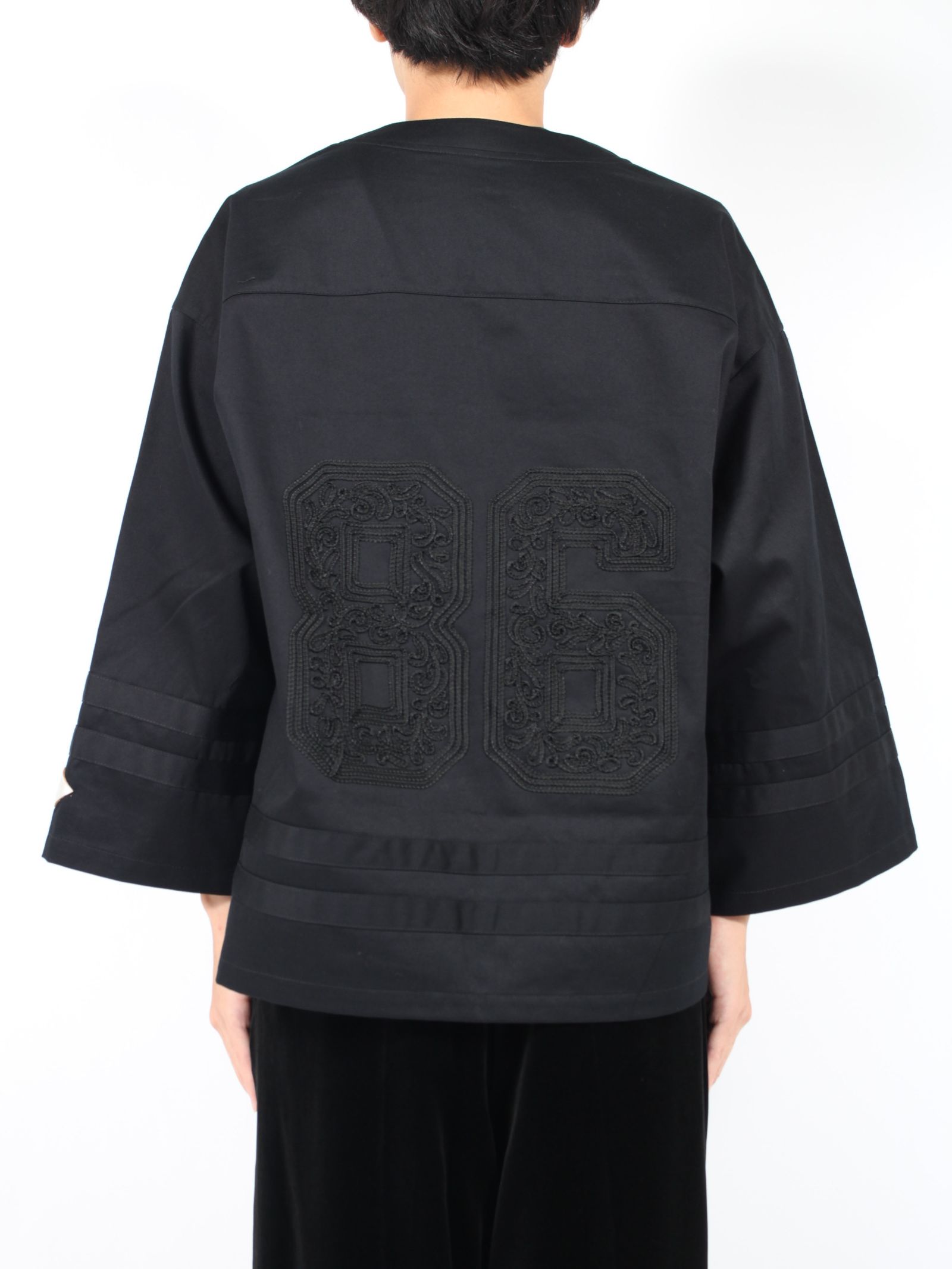 【24AW】コード 刺繍 ホッケー ゲーム 長袖 Tシャツ / CORD EMBROIDERED HOCKEY SHIRT / ブラック