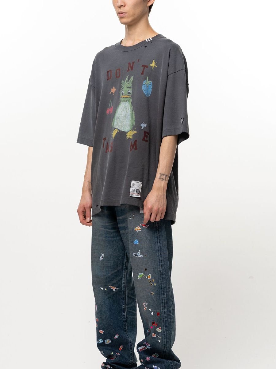 【26AW】 キッズ ドゥードゥル Tシャツ レオン君 ダメージ加工 半袖 / KIDS DOODLE TEE / ブラック